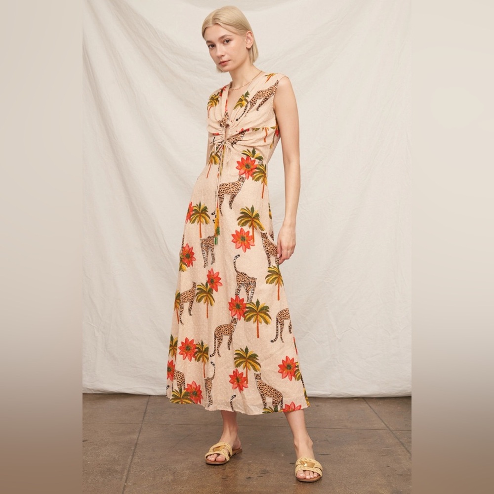 En Creme Sleeveless Cheetah Print Maxi Dress